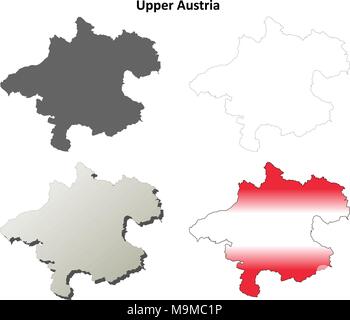 Oberösterreich leer detaillierte Gliederung Karte gesetzt Stock Vektor