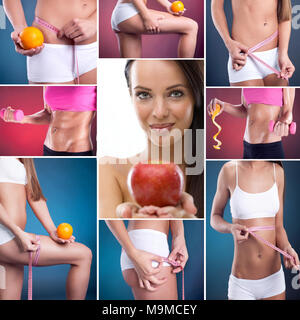 Ernährung Collage. Gesunder Lebensstil Konzept und Fitness Stockfoto