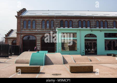 OGR Eingang (Officine Grandi Riparazioni Museum in Turin) Stockfoto