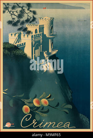 Krim Jahrgang 1930 InTourist Travel Poster für Sowjetische russische Krim (Ukraine, die in den 1950er Jahren gegeben) Stockfoto