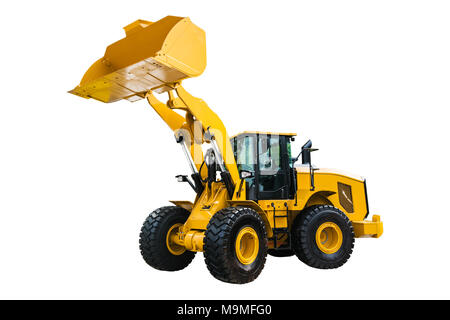 Lader oder Bulldozer, Bagger, auf weißem Hintergrund mit Freistellungspfad isoliert. Stockfoto