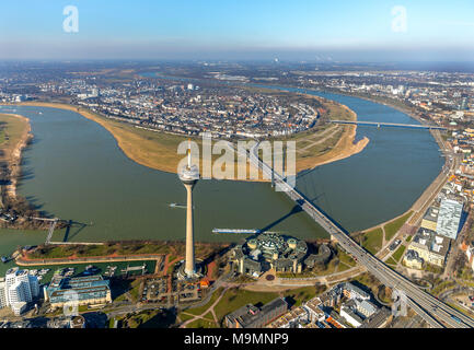 Luftbild, das Parlament mit Fernsehturm am Rhein, Düsseldorf, Nordrhein-Westfalen, Deutschland Stockfoto