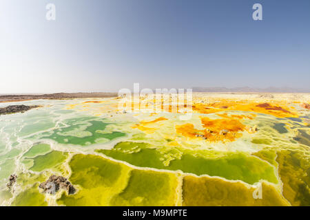 Schwefel Sedimente im thermischen Bereich von Dallol, Danakil-Senke, Äthiopien Stockfoto