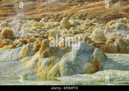 Schwefel Sedimente im thermischen Bereich von Dallol, Danakil-Senke, Äthiopien Stockfoto