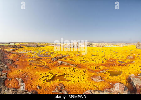 Schwefel Sedimente im thermischen Bereich von Dallol, Danakil-Senke, Äthiopien Stockfoto