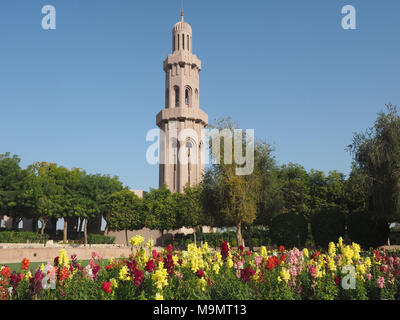 Minarett, große Sultan Qaboos Moschee, Muscat, Oman Stockfoto