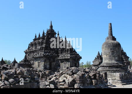 Die Landschaft im Plaosan-Tempel-Gebiet, einem der hinduistisch-buddhistischen Tempel in Indonesien, liegt im Klaten-Bezirk, Provinz Zentral-Java Stockfoto