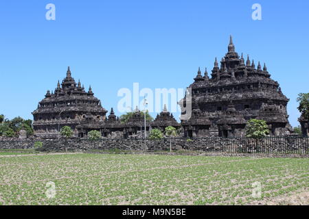 Die Landschaft im Plaosan-Tempel-Gebiet, einem der hinduistisch-buddhistischen Tempel in Indonesien, liegt im Klaten-Bezirk, Provinz Zentral-Java Stockfoto