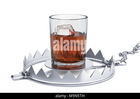 Alkohol Trap Konzept. 3D-Rendering auf weißem Hintergrund Stockfoto