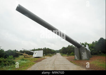 Batterie Hanstholm II mit vier 38 cm SK C/34 Naval guns für Bismarck class Battleships entwickelt und für die Küste Verteidigung Gewehren in 27 geändert Verteidigun Stockfoto