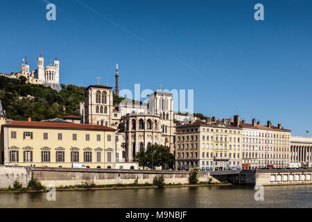 Blick auf die Altstadt, auch bekannt als "vieux-lyon", vom Fluss Saone, Lyon, Frankreich Stockfoto