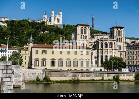 Blick auf die Altstadt, auch bekannt als "vieux-lyon", vom Fluss Saone, Lyon, Frankreich Stockfoto