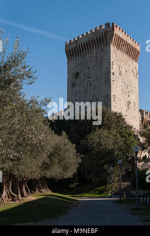 Rocca del Leone, mittelalterliche Festung in Castiglione del Lago, Lago Trasimeno - Umbrien/Italien, Details eines Turms  Stockfoto