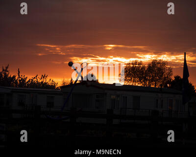 Sonnenuntergang über Tower Caravan Park, Mablethorpe, Lincolnshire Stockfoto