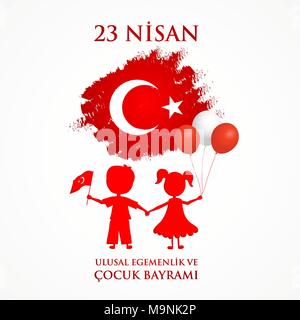 23. Nisan cocuk baryrami. Übersetzung: Türkisch 23. April Tag der Kinder. Vector Illustration Stock Vektor