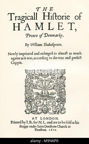 Nach dem Titel - Seite des zweiten Cuarto von Shaekspeare's play Hamlet. William Shakespeare, (1564 - 1616) getauft. Englischer Dichter, Dramatiker und Schauspieler. Aus einem Leben von William Shakespeare, veröffentlicht 1908. Stockfoto