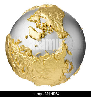 Gold, Silber Kugel ohne Wasser. Nordpol. 3D-Rendering auf weißem Hintergrund. Elemente dieses Bild von der NASA eingerichtet Stockfoto