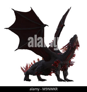 Roter Drache mit roten kristallen über Körper, auf Weiß, 3D-Render isoliert Stockfoto