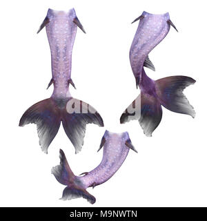 Satz von Lila mermaid Schwänze auf Weiß, 3D-Render isoliert. Stockfoto