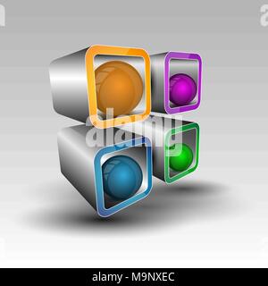 3d-Rechtecke mit bunten Kugeln im Inneren Stock Vektor