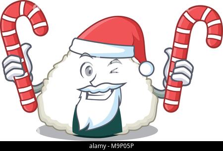 Santa mit Süßigkeiten Onigiri Maskottchen Cartoon Stil Stock Vektor