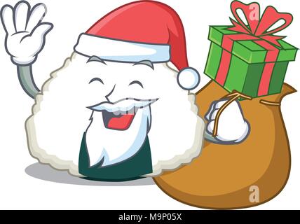 Weihnachtsmann mit Geschenk Onigiri Maskottchen Cartoon Stil Stock Vektor