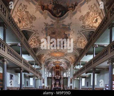 Kirche, Innenraum mit Decke freco, Neustädter Kirche, barocke Kirche, Erlangen, Mittelfranken, Bayern, Deutschland Stockfoto