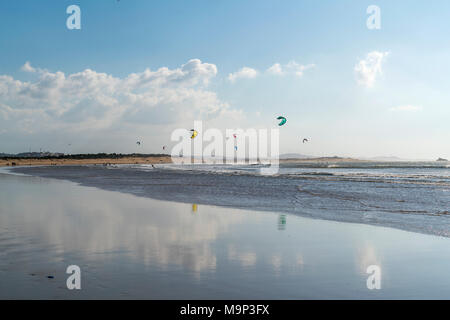 Kitesurfer am Strand, Essaouira, Marokko Stockfoto