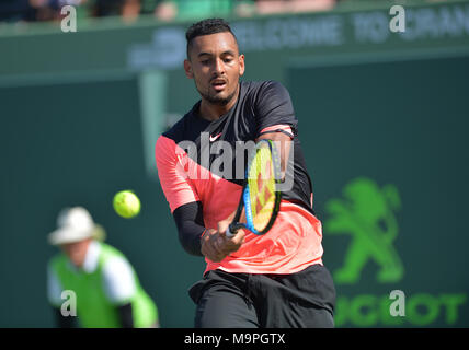 Key Biscayne, Florida, USA. 27. März, 2018. Nick Kyrgios während Tag 9 im Miami geöffneten dargestellt von itaú bei Crandon Park Tennis Centre am 27. März 2018 in Key Biscayne, Florida. Personen: Nick Kyrgios Credit: Stürme Media Group/Alamy leben Nachrichten Stockfoto