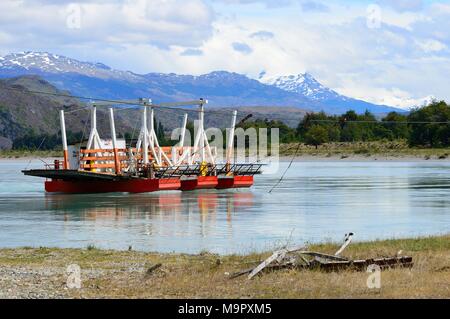 Seil, Fähre durch Rio Baker nach La Colonia, in der Nähe von Cochrane, Región de Aysén, Chile Stockfoto