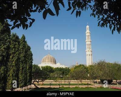 Kuppel und Minarett, große Sultan Qaboos Moschee, Muscat, Oman Stockfoto