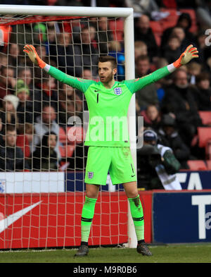 England U21 Torhüter Angus Gunn während der UEFA-U21-Meisterschaft Qualifizieren, Gruppe 4 Gleiches an Bramall Lane, Sheffield. PRESS ASSOCIATION Foto. Bild Datum: Dienstag, 27. März 2018. Siehe PA-Geschichte Fußball England U21. Photo Credit: Mike Egerton/PA-Kabel. Einschränkungen: Nutzung unter FA Einschränkungen. Nur für den redaktionellen Gebrauch bestimmt. Kommerzielle Nutzung nur mit vorheriger schriftlicher Zustimmung der FA. Keine Bearbeitung außer zuschneiden. Stockfoto