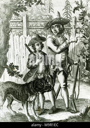 Bayerische Hiasl, Räuber und Wilderer Matthias Klostermayr, 1736-1771, mit Tyras Junge und Dogge, Gravur nach 1771 Stockfoto