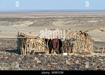 Traditionelle Hütte von Ferne Nomaden in der Wüste Danakil Senke, Provinz Afar, Äthiopien Stockfoto