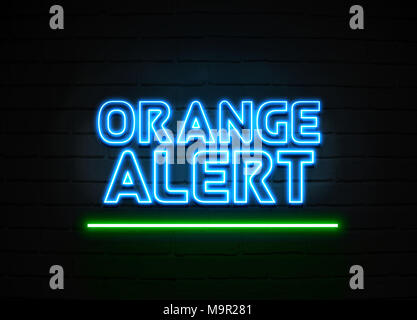 Orange Alert Leuchtreklame - glühende Leuchtreklame auf brickwall Wand - 3D-Royalty Free Stock Illustration dargestellt. Stockfoto