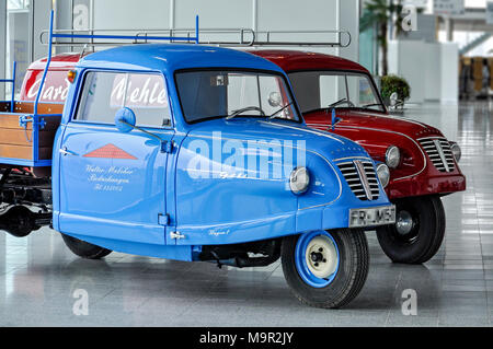 Oldtimer Borgward Goliath Goli, kleine Transporter, Jahr 1959, Messe Karlsruhe, Baden-Württemberg, Deutschland Stockfoto