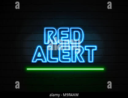 Red Alert Leuchtreklame - glühende Leuchtreklame auf brickwall Wand - 3D-Royalty Free Stock Illustration dargestellt. Stockfoto