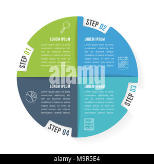 Kreis Infografik Vorlage mit vier Elementen, Schritte und Optionen, Workflow oder Prozessdiagramm, Vector EPS 10 Abbildung Stockfoto