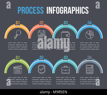Infografik Vorlage mit vier Schritte und Optionen, Workflow, Prozessdiagramm, Vector EPS 10 Abbildung Stockfoto