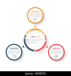 Kreis Infografik Vorlage mit drei Elementen, Schritte und Optionen, Workflow oder Prozessdiagramm, Daten Visualisierung, Vector EPS 10 Abbildung Stockfoto