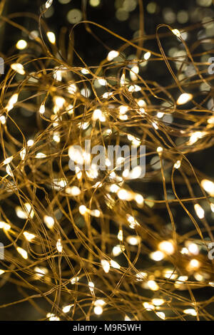 Cluster von Micro LED-string leuchtet. Flache Tiefenschärfe, Unscharf verschwommen. Stockfoto