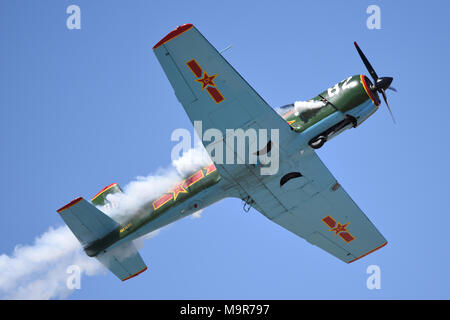 "Die Wüste Ratten" Bildung demonstration Team fliegt eine Gruppe von CJ-6A flugwerke über Lukas Tage, Luke Air Force Base, Ariz., 17. März 2018. Lukas Tage zeigt weiterhin die Fortschritte der Air Force, in die Gestaltung der Zukunft von Airpower mit militärischen und zivilen Luft wirkt einschließlich der US Navy Blue Angels, F-35 und F-22 statische zeigt, Wissenschaft, Technologie, Ingenieurwesen und Mathematik Exponate, und militärische Operationen Demonstrationen. (U.S. Air Force Foto/SSgt Chris Moore) Stockfoto