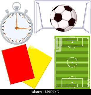 Fußball-Fußball-Spiel cartoon Symbol 4 Element festlegen Stock Vektor