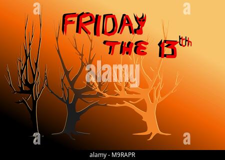 Tote Bäume in Gelb und rotes Licht - Konzepte von Halloween, Freitag der 13., ein Geheimnis. Vector Illustration, EPS 10. Stock Vektor