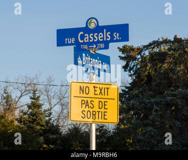 Zweisprachige No Exit und Straßenschilder in Ottawa, Kanada Stockfoto