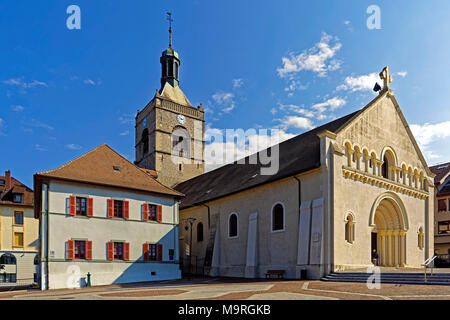 Europa, Frankreich, Auvergne Rhône Alptraum, Évian-les-Bains, Rue du Lac, Kirche, Eglis Notre Dame de l'Assomption, Architektur, Gebäude, Ort der int Stockfoto
