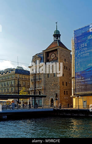 Europa, Schweiz, Genève, Genf, Genf, dock Bezanson-Hugues, Tour de l'Ile Sa., Architektur, Gebäude, Person, Leute, Sehenswürdigkeit, Tour Stockfoto