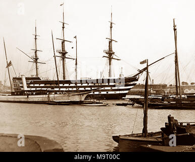 HMS VICTORY in Portsmouth Harbour, Viktorianischen Periode Stockfoto