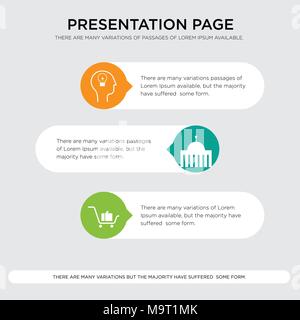 Kundenbindung, Interessenvertretung, IQ presentation Design vorlage in Orange, Grün, Gelb Farben mit horizontalen und runden Formen Stock Vektor