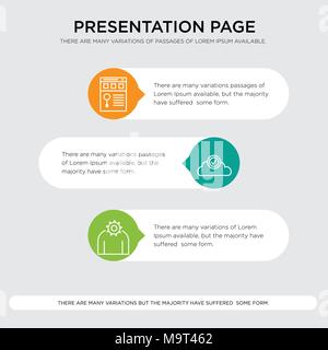 Einstellungen, Cloud sync überprüft, browser Presentation Design vorlage in Orange, Grün, Gelb Farben mit horizontalen und runden Formen Stock Vektor